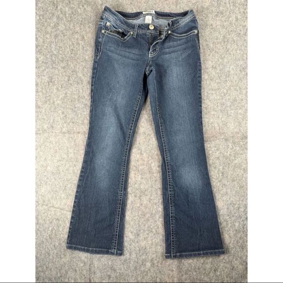 Mudd Jeans Youth Sz 5 Blue Denim Dark Wash Cotton Stretch Flared-Leg 5-Pockets - Picture 1 of 6